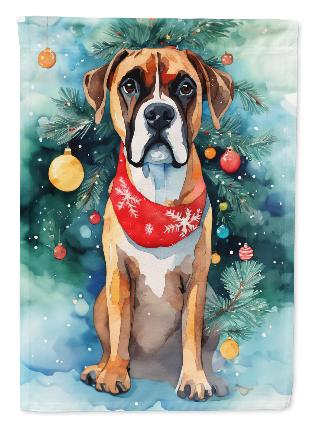 Boxer Christmas House Flag 28x40 Porch Sleeve Pole Decorative Outside Yard Banner Artwork Wall Hanging, Polyester