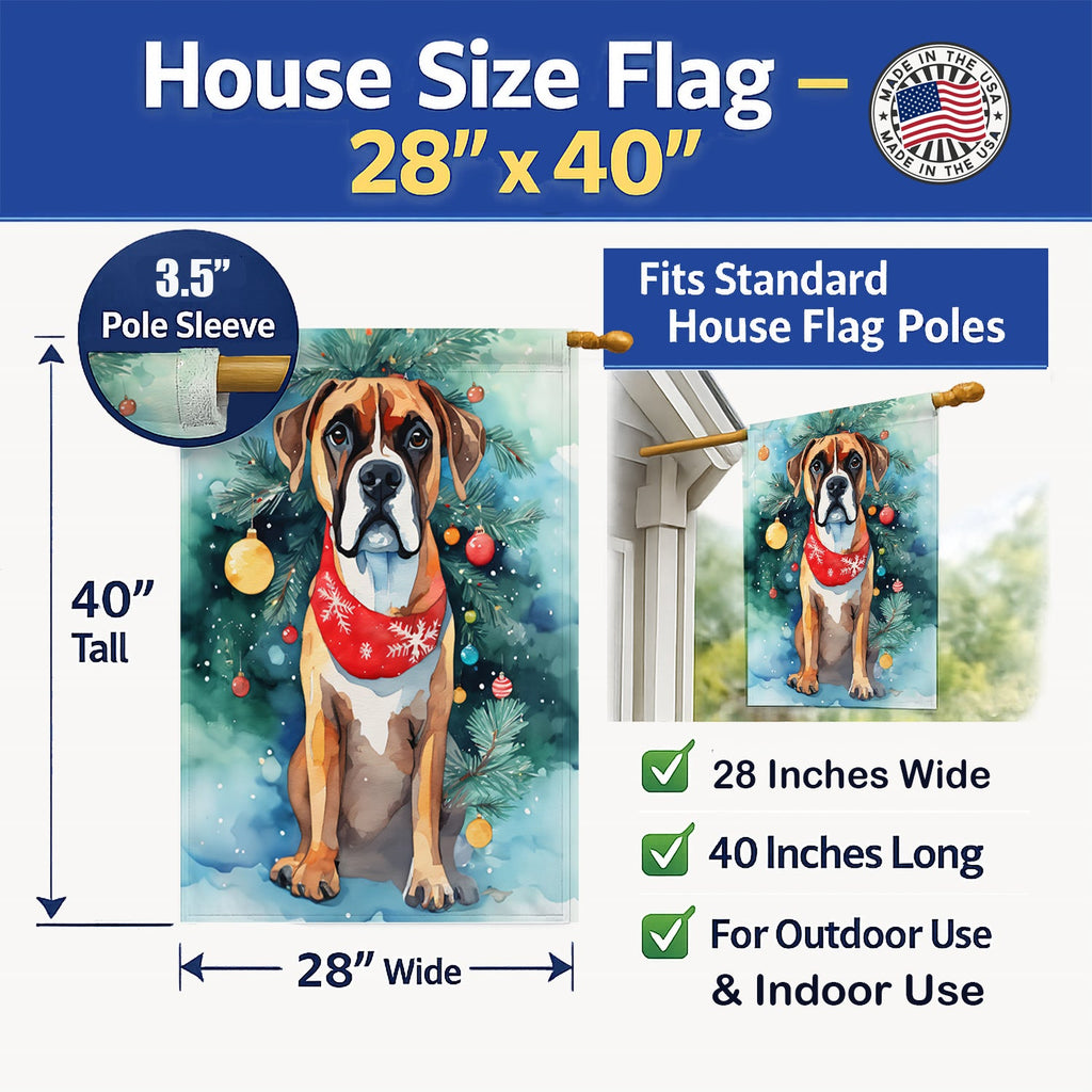 Boxer Christmas House Flag 28x40 Porch Sleeve Pole Decorative Outside Yard Banner Artwork Wall Hanging, Polyester