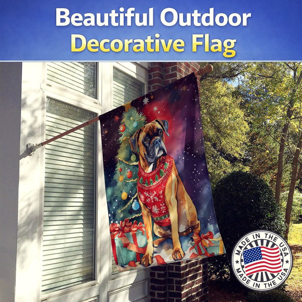 Boxer Christmas House Flag 28x40 Porch Sleeve Pole Decorative Outside Yard Banner Artwork Wall Hanging, Polyester