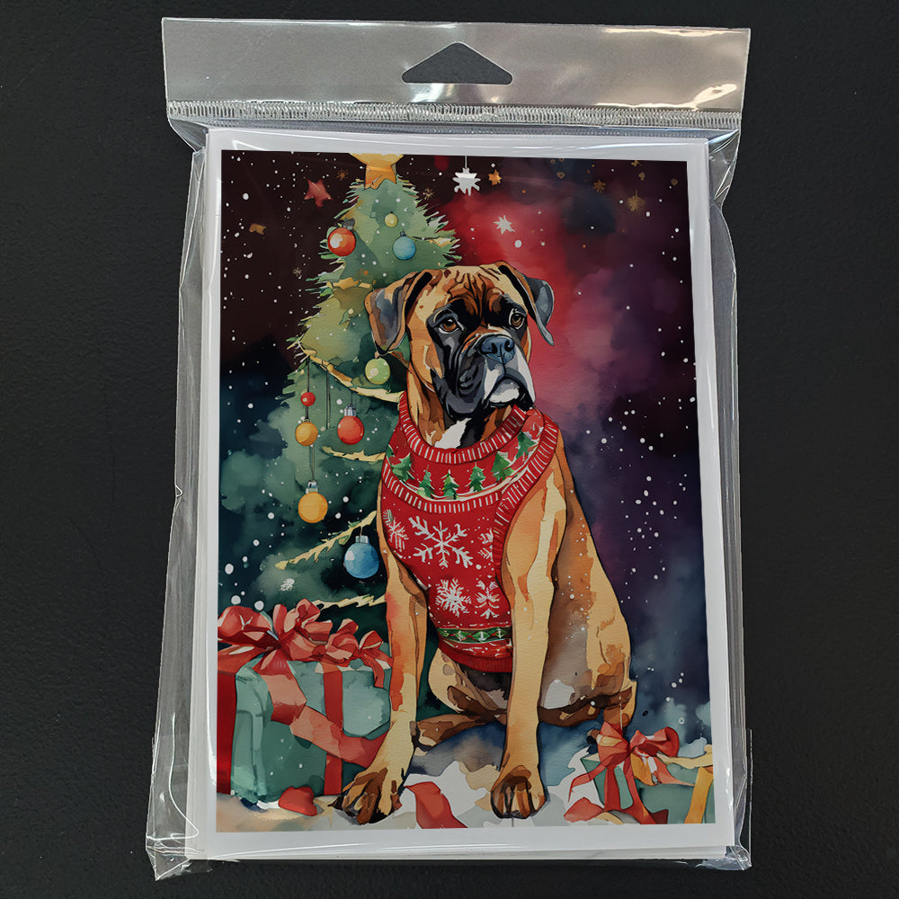 Boxer Christmas Greeting Cards Pack of 8 Blank Cards with Envelopes Whimsical A7 Size 5x7