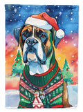 Boxer Christmas House Flag 28x40 Porch Sleeve Pole Decorative Outside Yard Banner Artwork Wall Hanging, Polyester