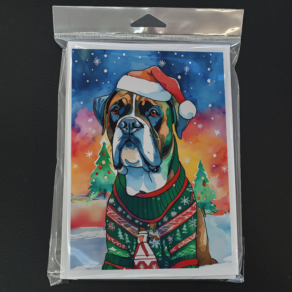 Boxer Christmas Greeting Cards Pack of 8 Blank Cards with Envelopes Whimsical A7 Size 5x7