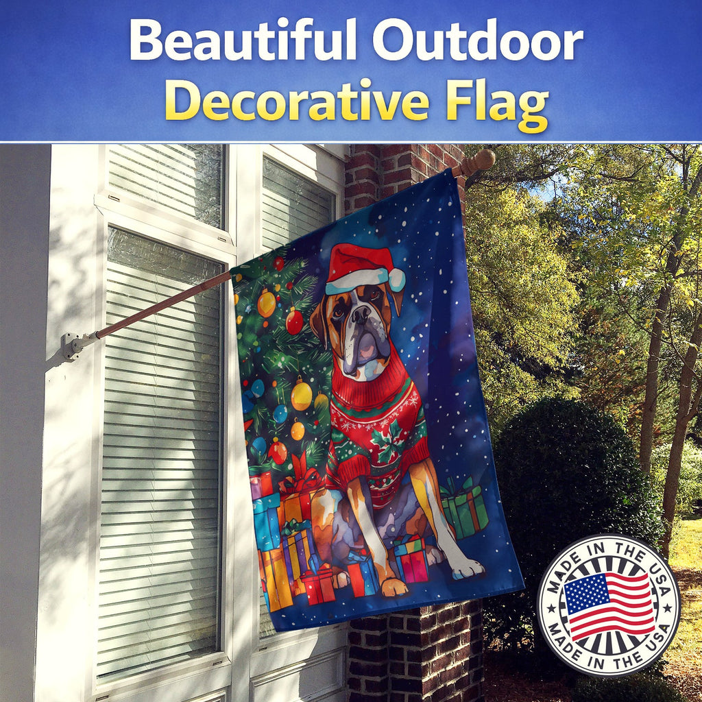 Boxer Christmas House Flag 28x40 Porch Sleeve Pole Decorative Outside Yard Banner Artwork Wall Hanging, Polyester