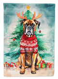 Boxer Christmas House Flag 28x40 Porch Sleeve Pole Decorative Outside Yard Banner Artwork Wall Hanging, Polyester