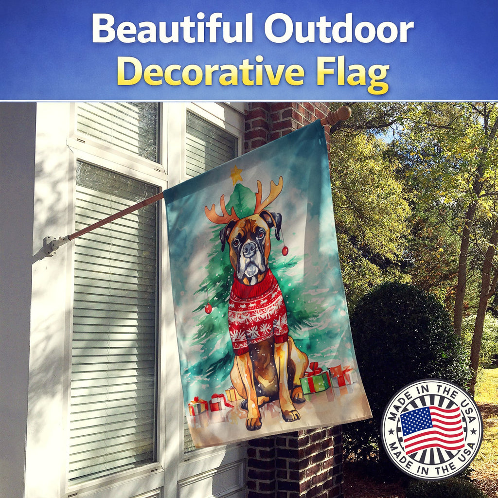 Boxer Christmas House Flag 28x40 Porch Sleeve Pole Decorative Outside Yard Banner Artwork Wall Hanging, Polyester