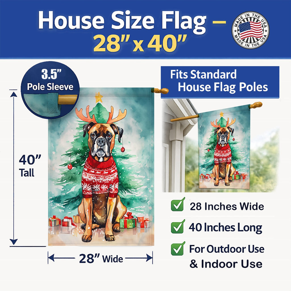 Boxer Christmas House Flag 28x40 Porch Sleeve Pole Decorative Outside Yard Banner Artwork Wall Hanging, Polyester