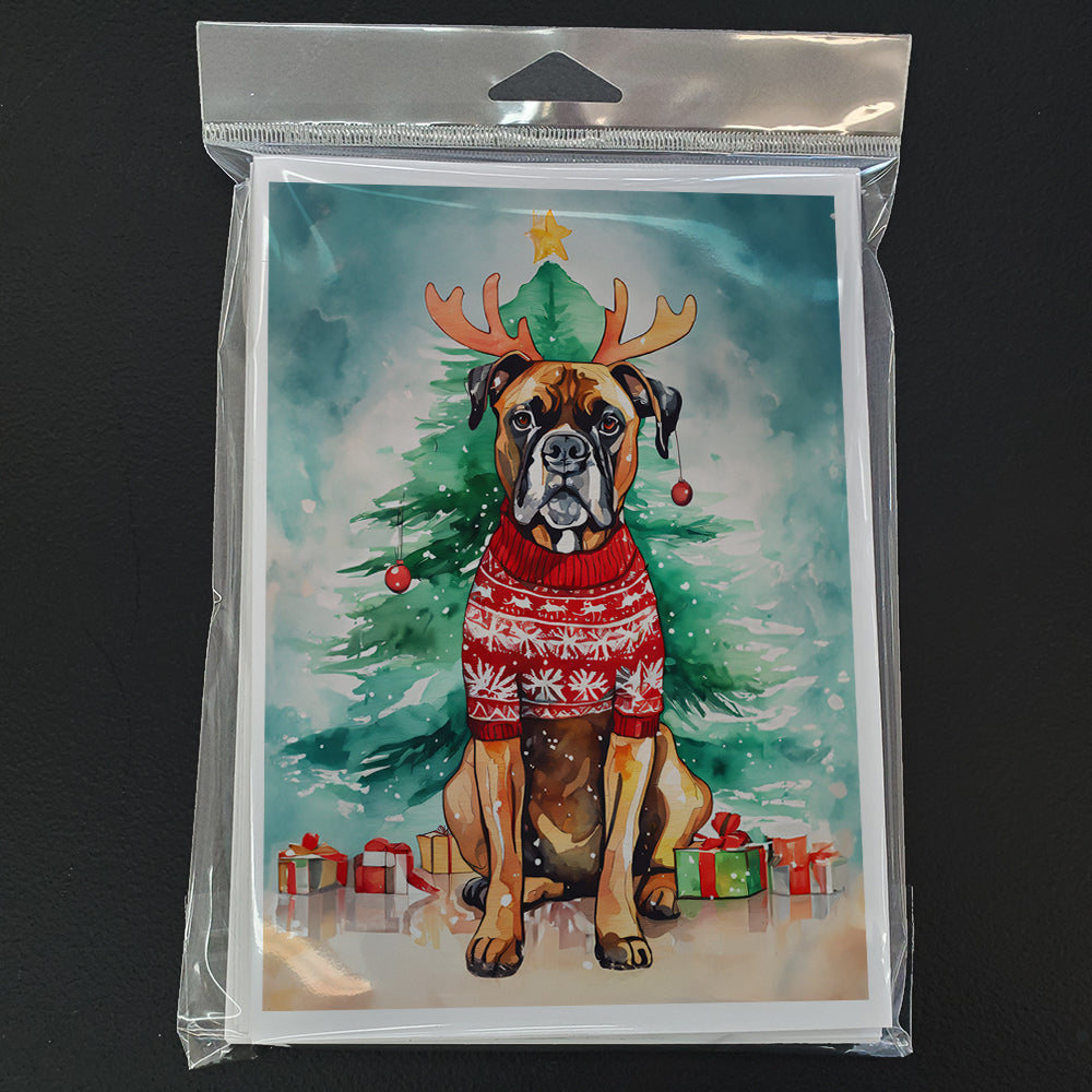 Boxer Christmas Greeting Cards Pack of 8 Blank Cards with Envelopes Whimsical A7 Size 5x7
