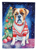 Boxer Christmas House Flag 28x40 Porch Sleeve Pole Decorative Outside Yard Banner Artwork Wall Hanging, Polyester