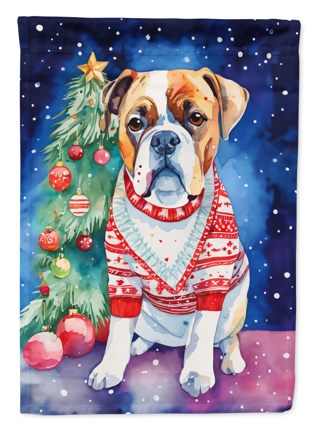 Boxer Christmas House Flag 28x40 Porch Sleeve Pole Decorative Outside Yard Banner Artwork Wall Hanging, Polyester