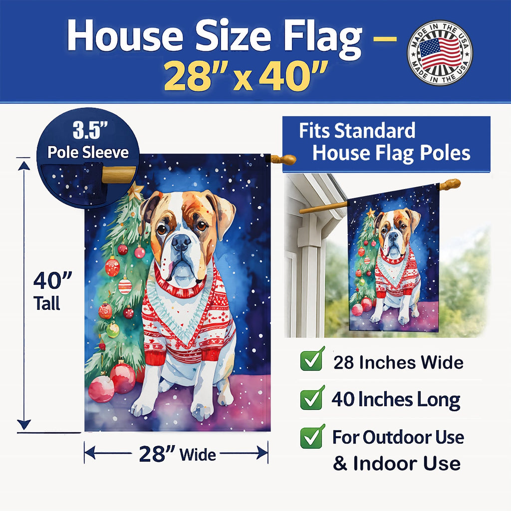 Boxer Christmas House Flag 28x40 Porch Sleeve Pole Decorative Outside Yard Banner Artwork Wall Hanging, Polyester