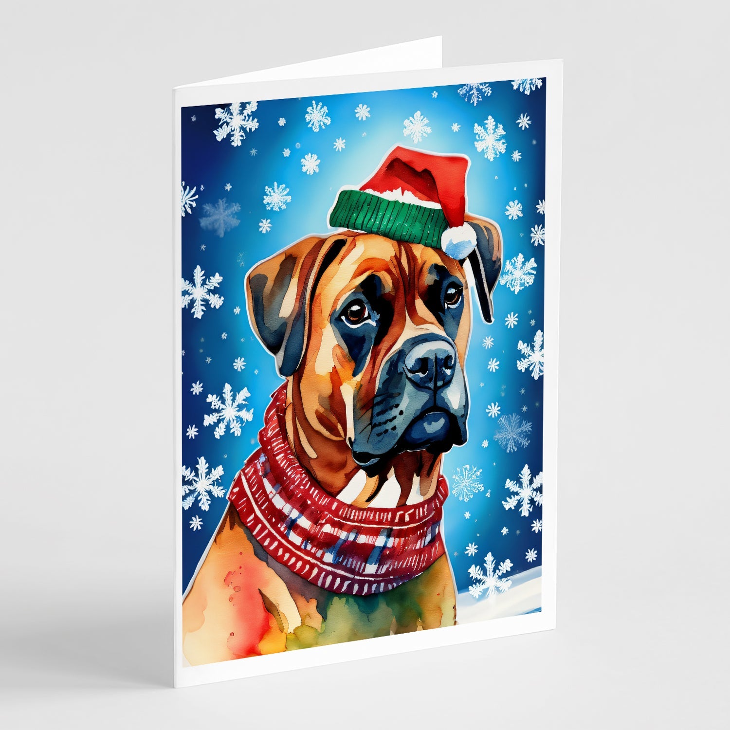 Boxer Christmas Greeting Cards Pack of 8 Blank Cards with Envelopes Whimsical A7 Size 5x7