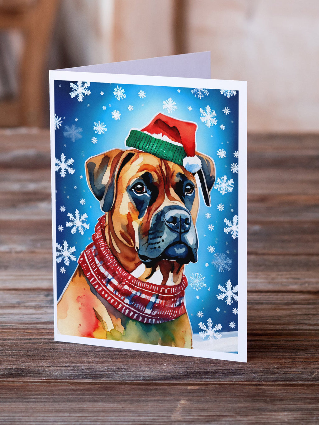 Boxer Christmas Greeting Cards Pack of 8 Blank Cards with Envelopes Whimsical A7 Size 5x7