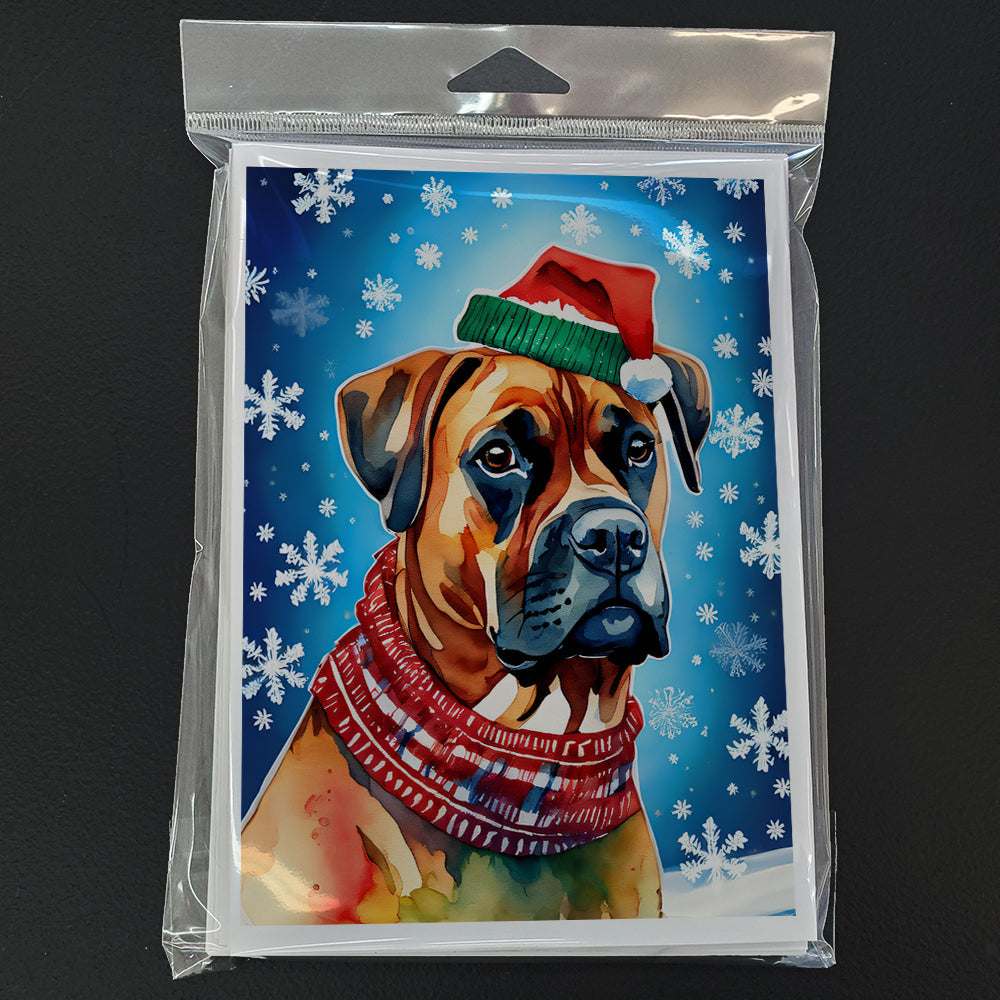 Boxer Christmas Greeting Cards Pack of 8 Blank Cards with Envelopes Whimsical A7 Size 5x7