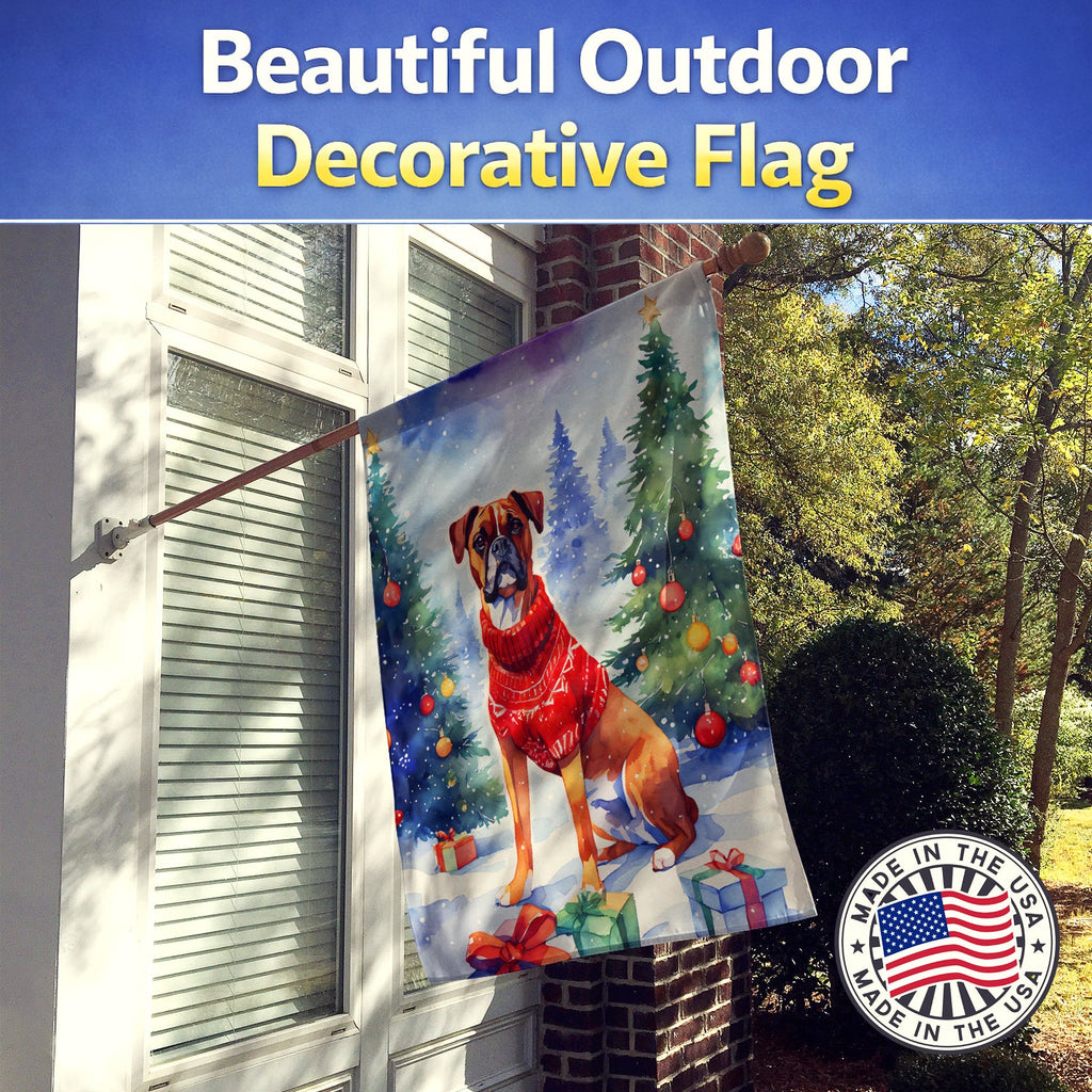 Boxer Christmas House Flag 28x40 Porch Sleeve Pole Decorative Outside Yard Banner Artwork Wall Hanging, Polyester