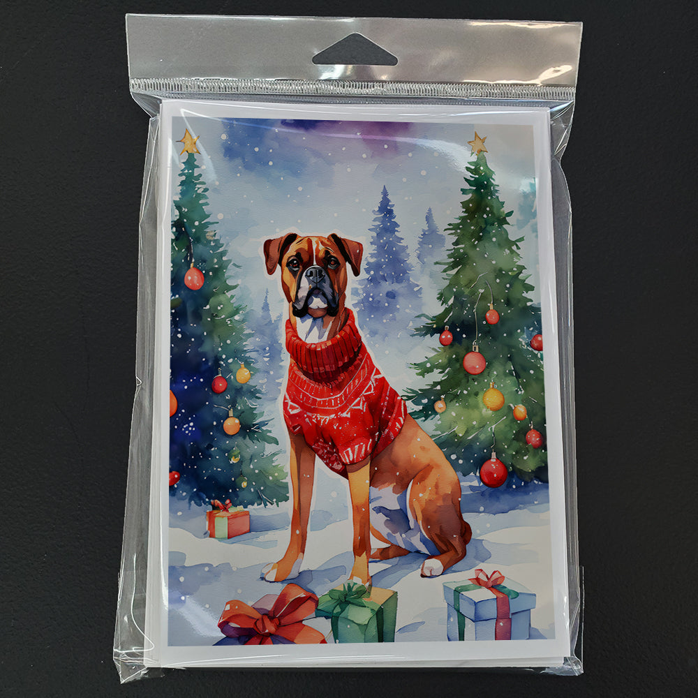 Boxer Christmas Greeting Cards Pack of 8 Blank Cards with Envelopes Whimsical A7 Size 5x7