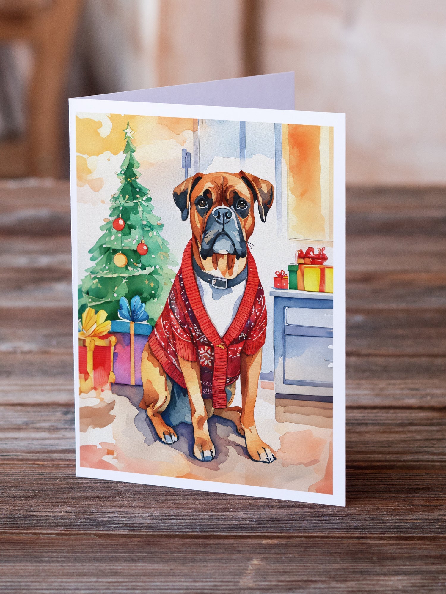 Boxer Christmas Greeting Cards Pack of 8 Blank Cards with Envelopes Whimsical A7 Size 5x7