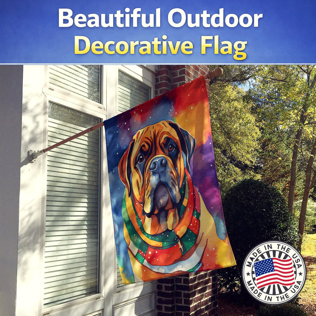 Bullmastiff Christmas House Flag 28x40 Porch Sleeve Pole Decorative Outside Yard Banner Artwork Wall Hanging, Polyester