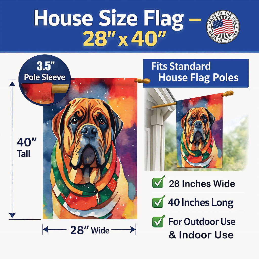 Bullmastiff Christmas House Flag 28x40 Porch Sleeve Pole Decorative Outside Yard Banner Artwork Wall Hanging, Polyester