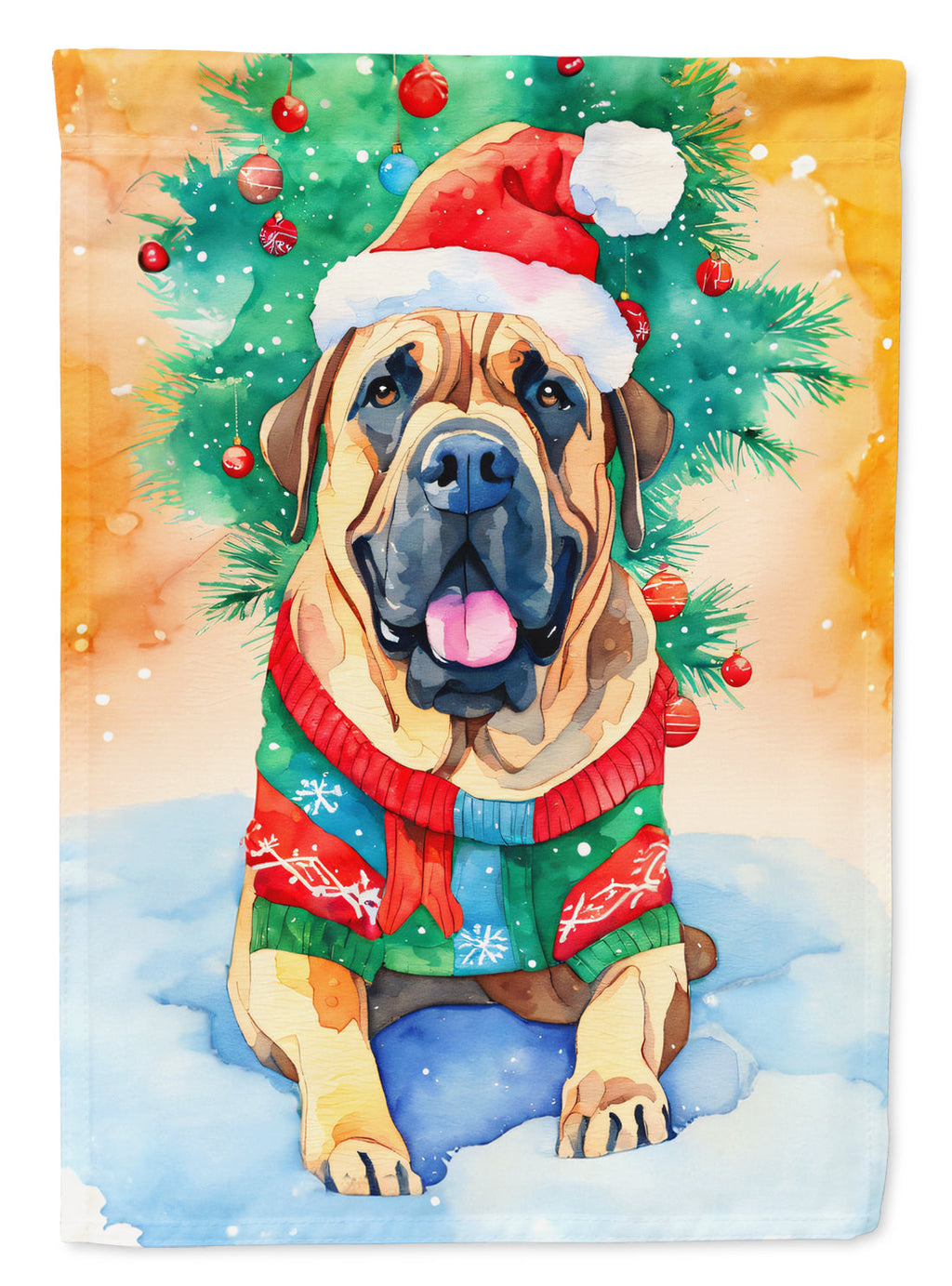 Bullmastiff Christmas House Flag 28x40 Porch Sleeve Pole Decorative Outside Yard Banner Artwork Wall Hanging, Polyester