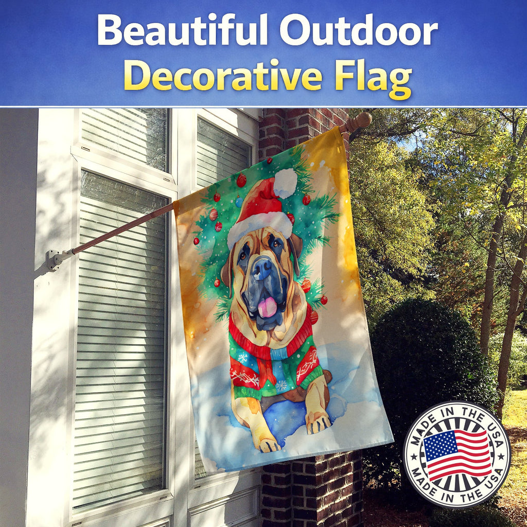 Bullmastiff Christmas House Flag 28x40 Porch Sleeve Pole Decorative Outside Yard Banner Artwork Wall Hanging, Polyester