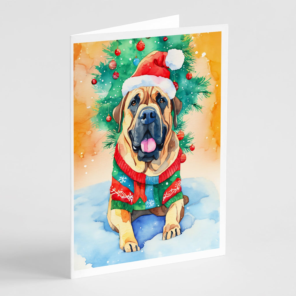 Bullmastiff Christmas Greeting Cards Pack of 8 Blank Cards with Envelopes Whimsical A7 Size 5x7