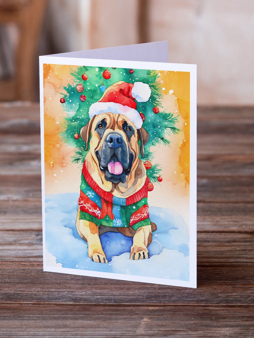 Bullmastiff Christmas Greeting Cards Pack of 8 Blank Cards with Envelopes Whimsical A7 Size 5x7