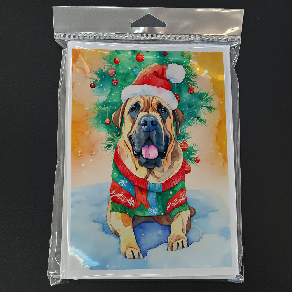 Bullmastiff Christmas Greeting Cards Pack of 8 Blank Cards with Envelopes Whimsical A7 Size 5x7