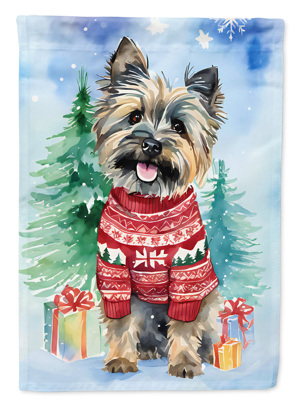 Cairn Terrier Christmas House Flag 28x40 Porch Sleeve Pole Decorative Outside Yard Banner Artwork Wall Hanging, Polyester