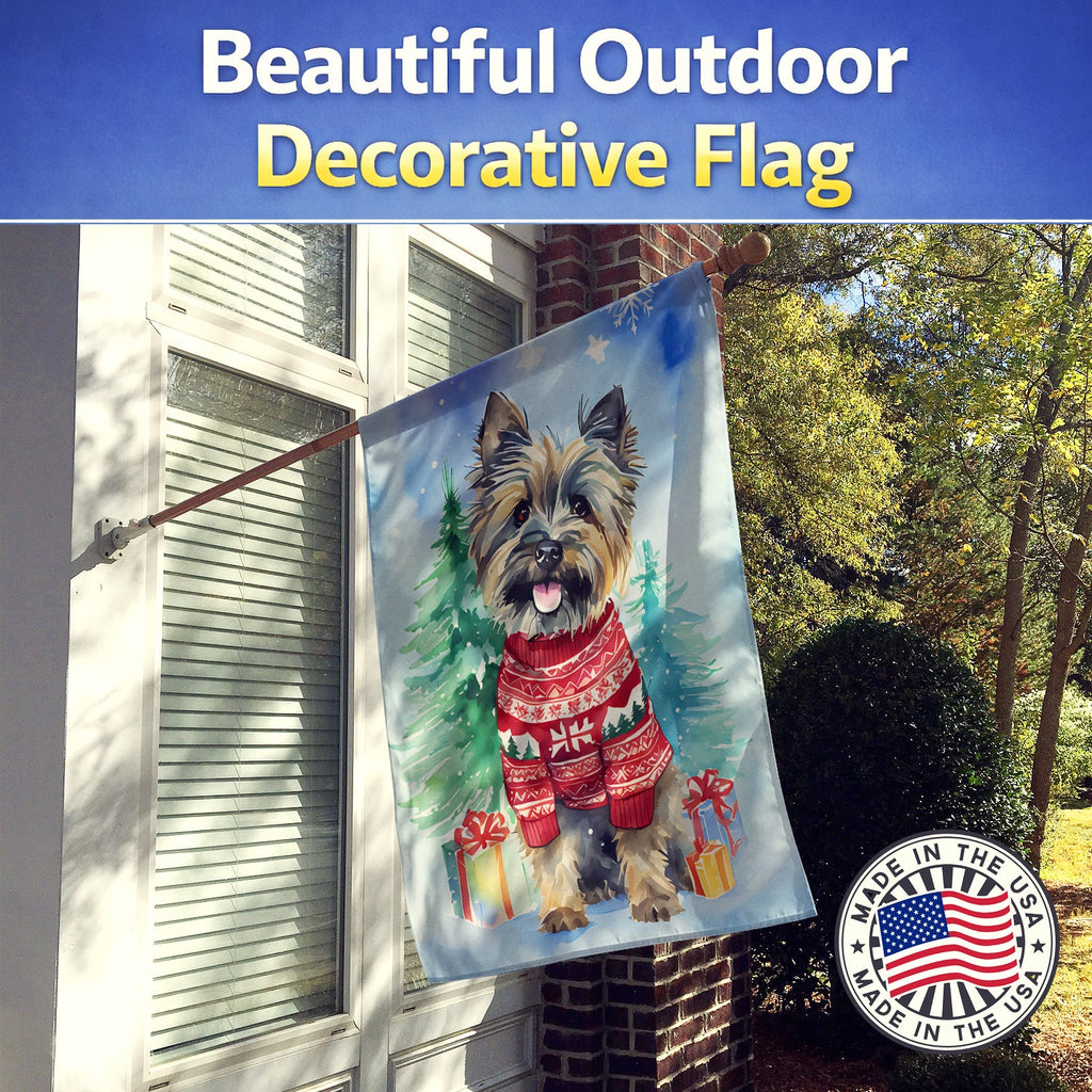 Cairn Terrier Christmas House Flag 28x40 Porch Sleeve Pole Decorative Outside Yard Banner Artwork Wall Hanging, Polyester