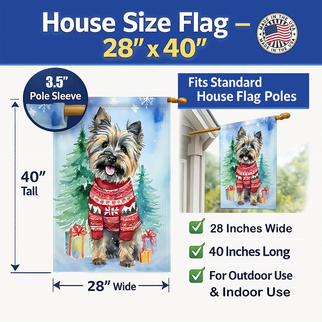Cairn Terrier Christmas House Flag 28x40 Porch Sleeve Pole Decorative Outside Yard Banner Artwork Wall Hanging, Polyester
