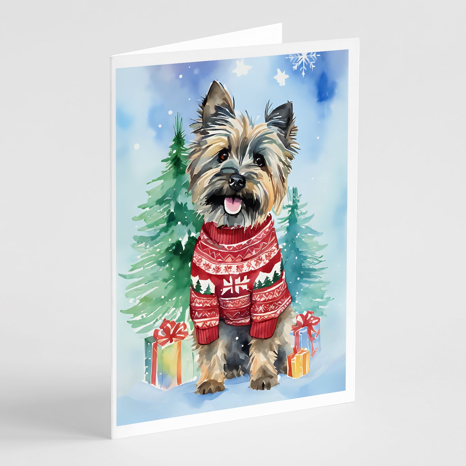Cairn Terrier Christmas Greeting Cards Pack of 8 Blank Cards with Envelopes Whimsical A7 Size 5x7