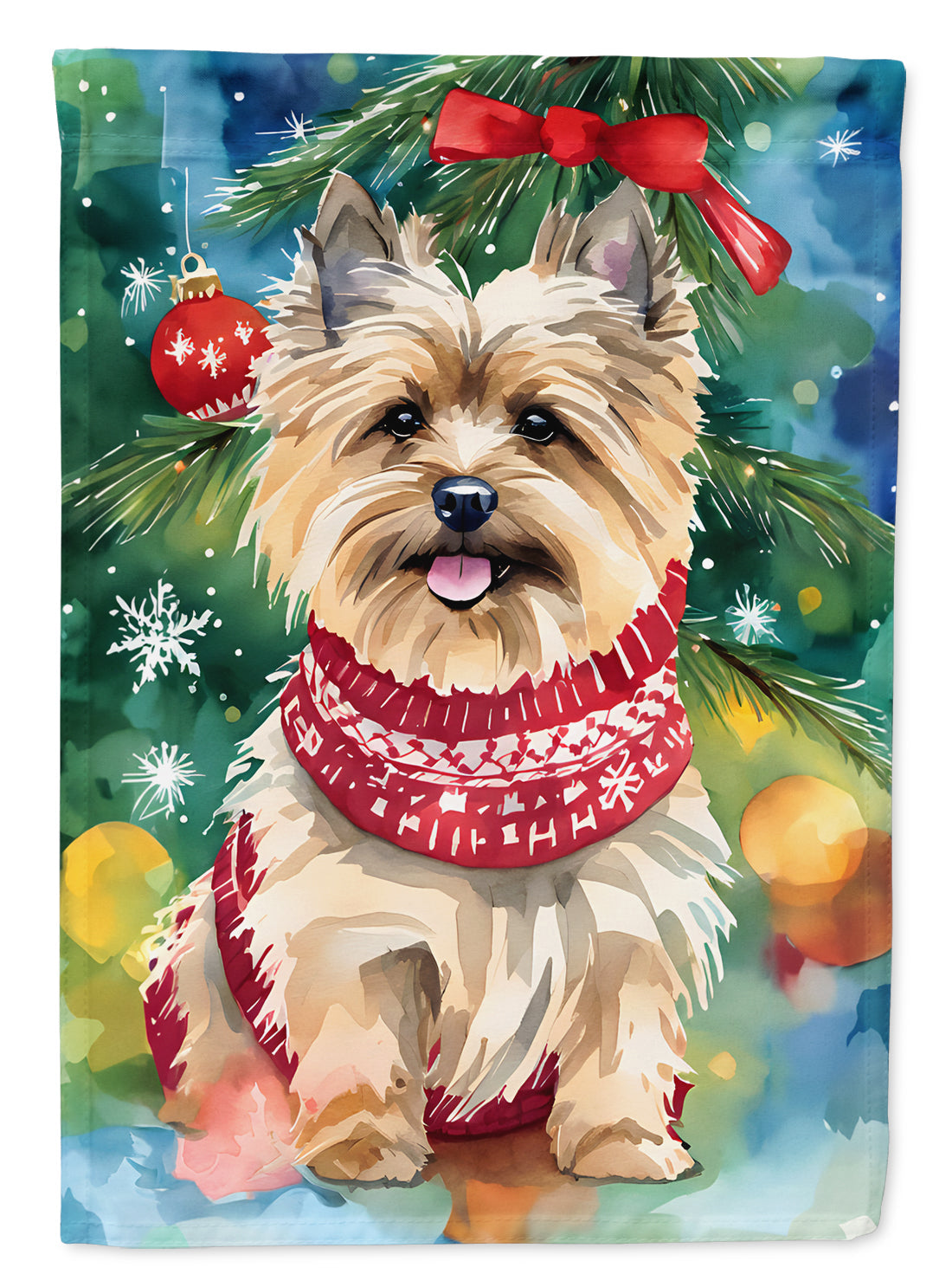 Cairn Terrier Christmas House Flag 28x40 Porch Sleeve Pole Decorative Outside Yard Banner Artwork Wall Hanging, Polyester