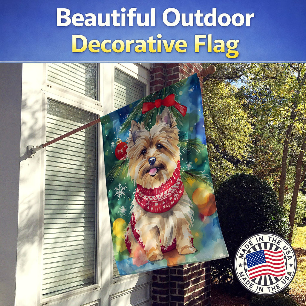 Cairn Terrier Christmas House Flag 28x40 Porch Sleeve Pole Decorative Outside Yard Banner Artwork Wall Hanging, Polyester