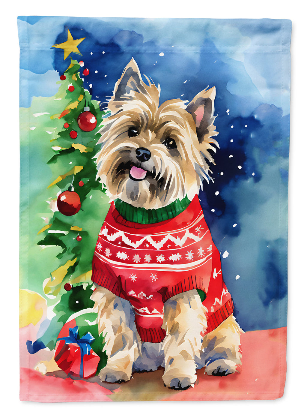 Cairn Terrier Christmas House Flag 28x40 Porch Sleeve Pole Decorative Outside Yard Banner Artwork Wall Hanging, Polyester