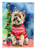 Cairn Terrier Christmas House Flag 28x40 Porch Sleeve Pole Decorative Outside Yard Banner Artwork Wall Hanging, Polyester