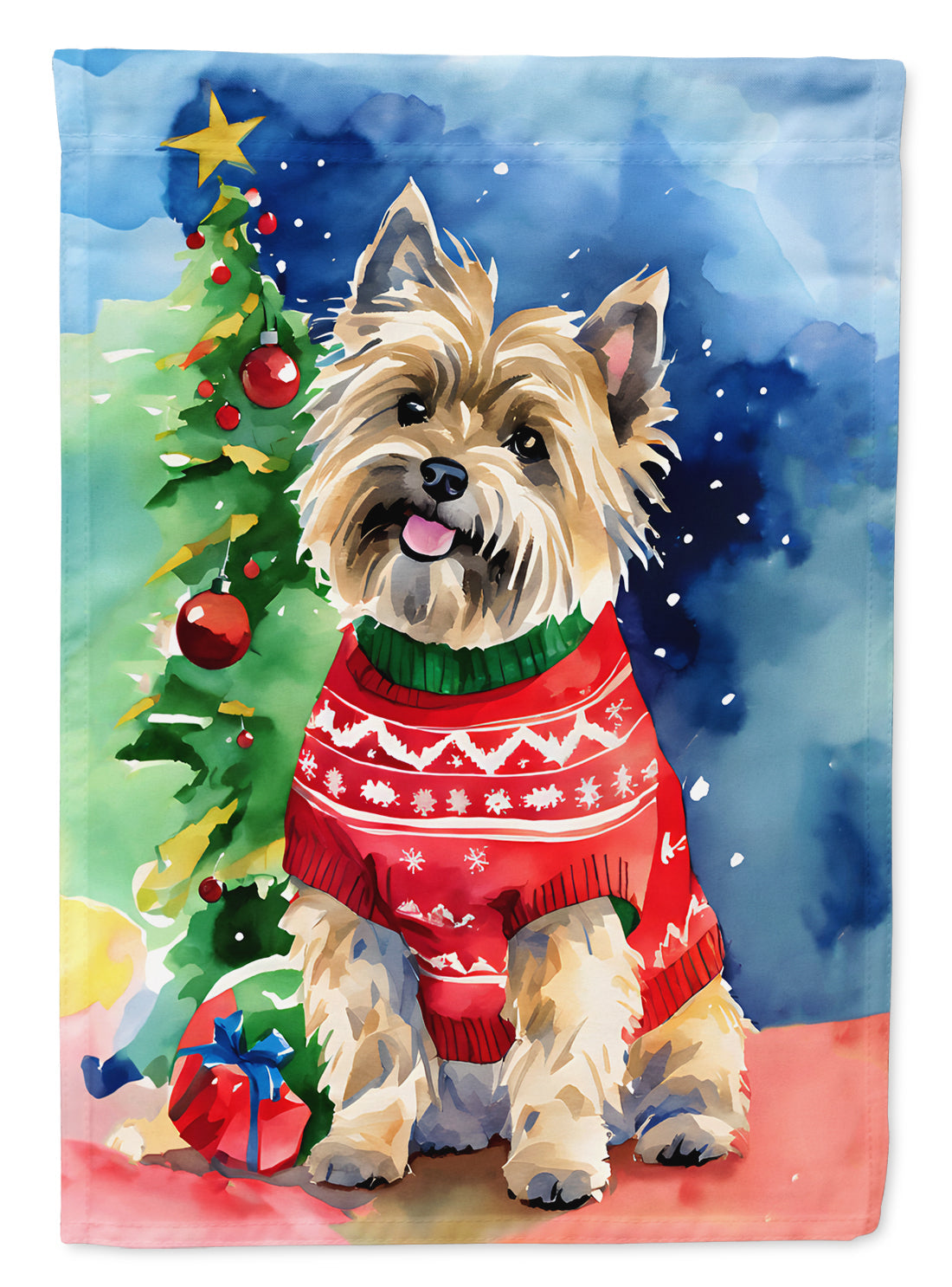 Cairn Terrier Christmas House Flag 28x40 Porch Sleeve Pole Decorative Outside Yard Banner Artwork Wall Hanging, Polyester