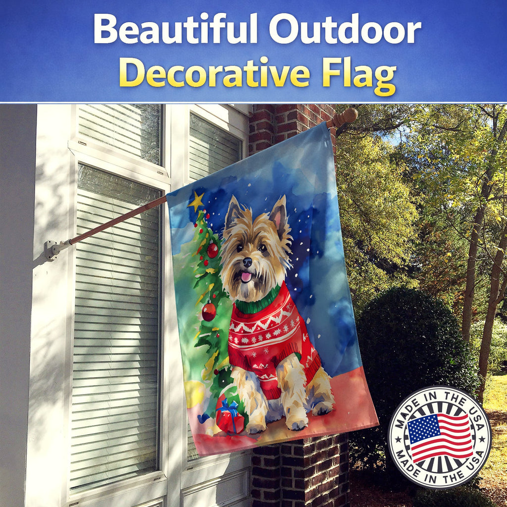 Cairn Terrier Christmas House Flag 28x40 Porch Sleeve Pole Decorative Outside Yard Banner Artwork Wall Hanging, Polyester