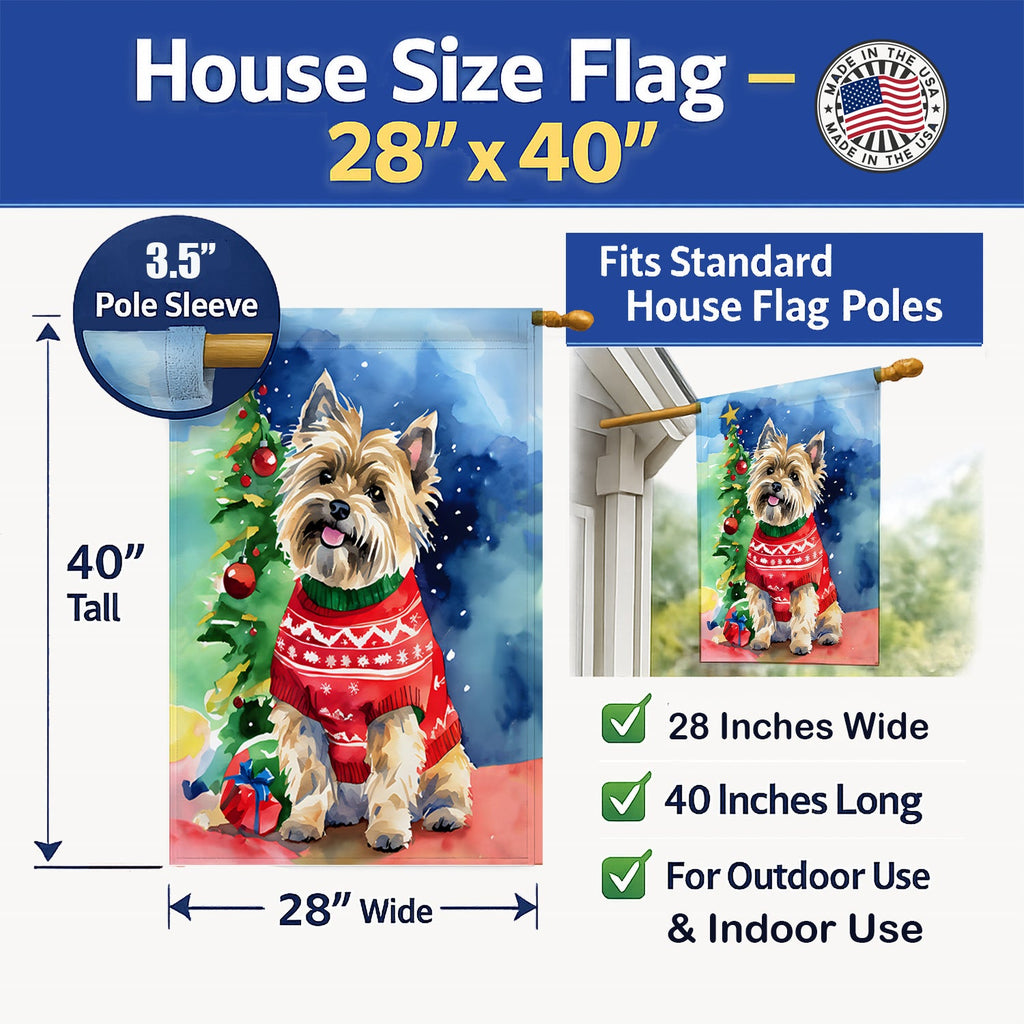 Cairn Terrier Christmas House Flag 28x40 Porch Sleeve Pole Decorative Outside Yard Banner Artwork Wall Hanging, Polyester