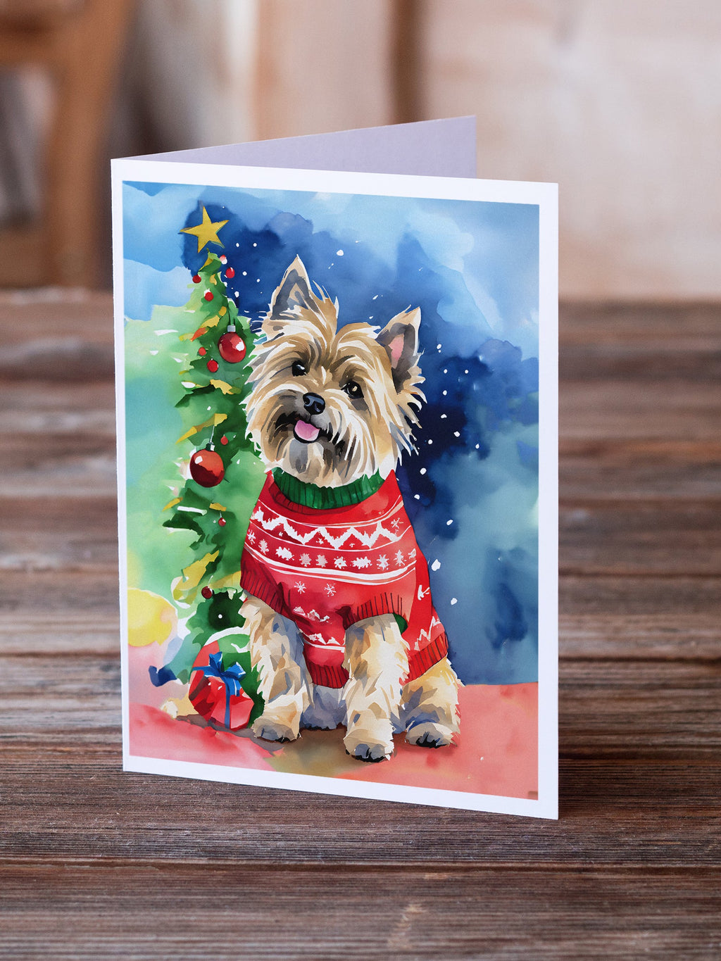 Cairn Terrier Christmas Greeting Cards Pack of 8 Blank Cards with Envelopes Whimsical A7 Size 5x7