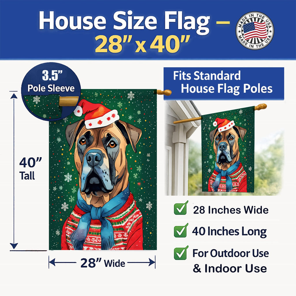 Cane Corso Christmas House Flag 28x40 Porch Sleeve Pole Decorative Outside Yard Banner Artwork Wall Hanging, Polyester