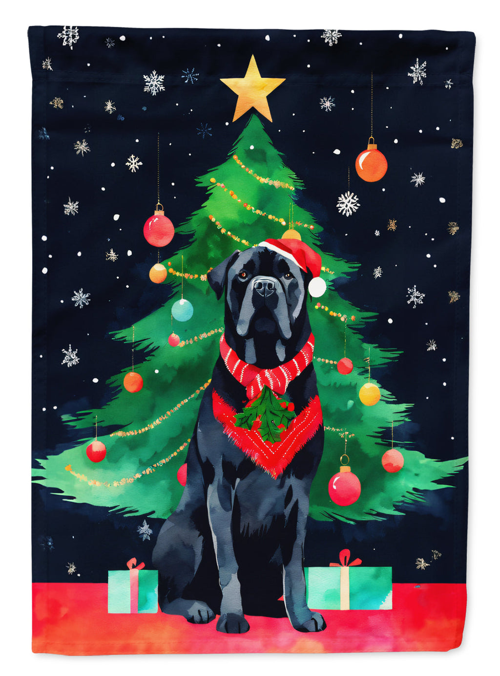 Cane Corso Christmas House Flag 28x40 Porch Sleeve Pole Decorative Outside Yard Banner Artwork Wall Hanging, Polyester