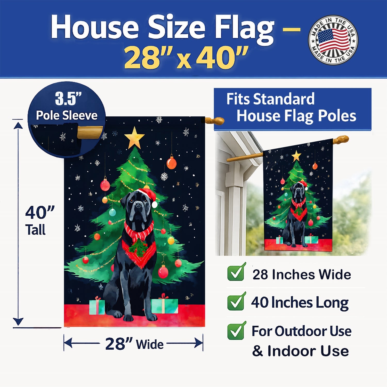 Cane Corso Christmas House Flag 28x40 Porch Sleeve Pole Decorative Outside Yard Banner Artwork Wall Hanging, Polyester