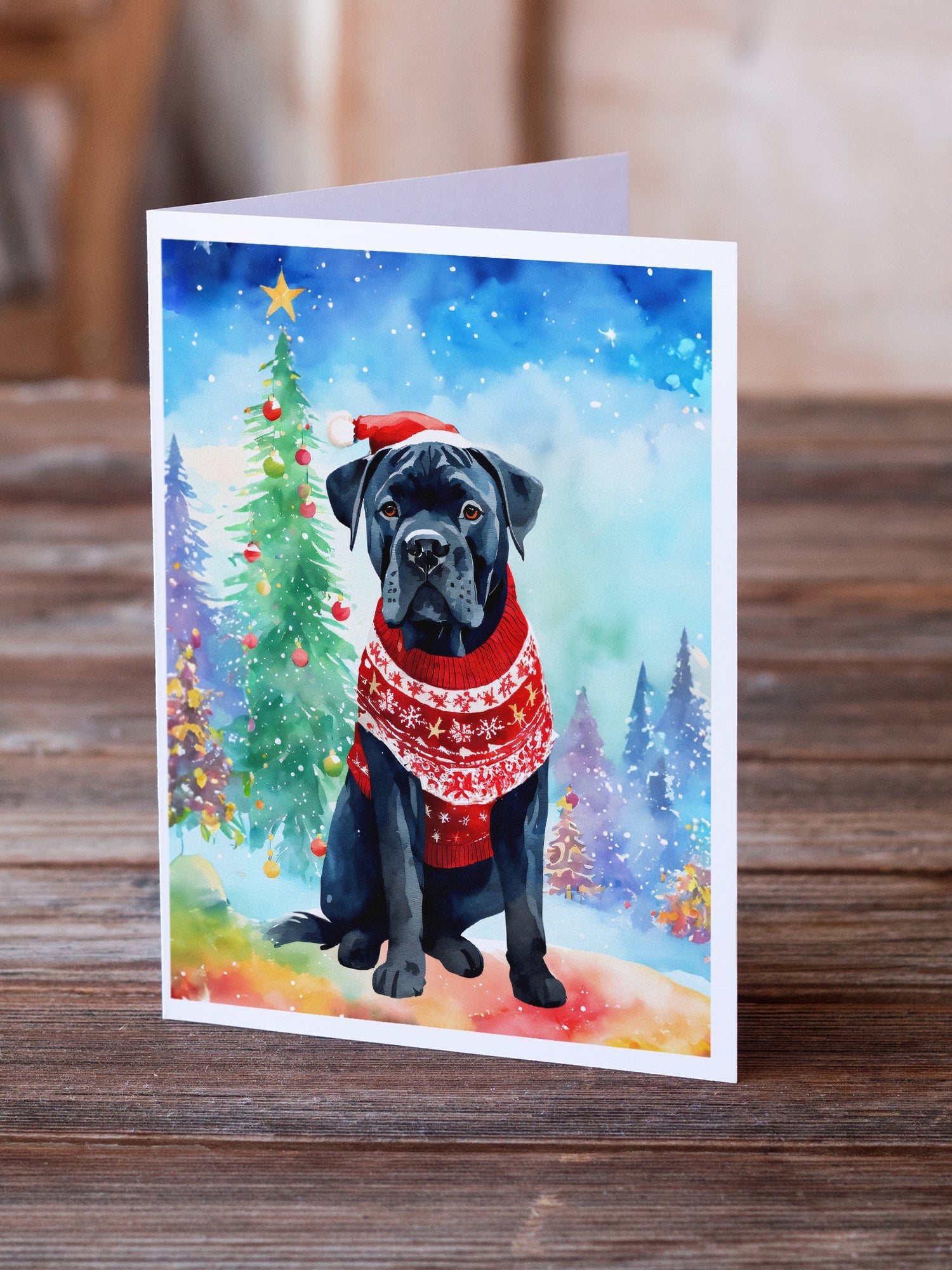 Cane Corso Christmas Greeting Cards Pack of 8 Blank Cards with Envelopes Whimsical A7 Size 5x7
