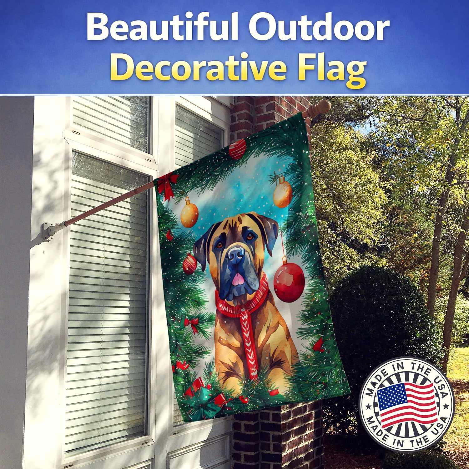 Cane Corso Christmas House Flag 28x40 Porch Sleeve Pole Decorative Outside Yard Banner Artwork Wall Hanging, Polyester