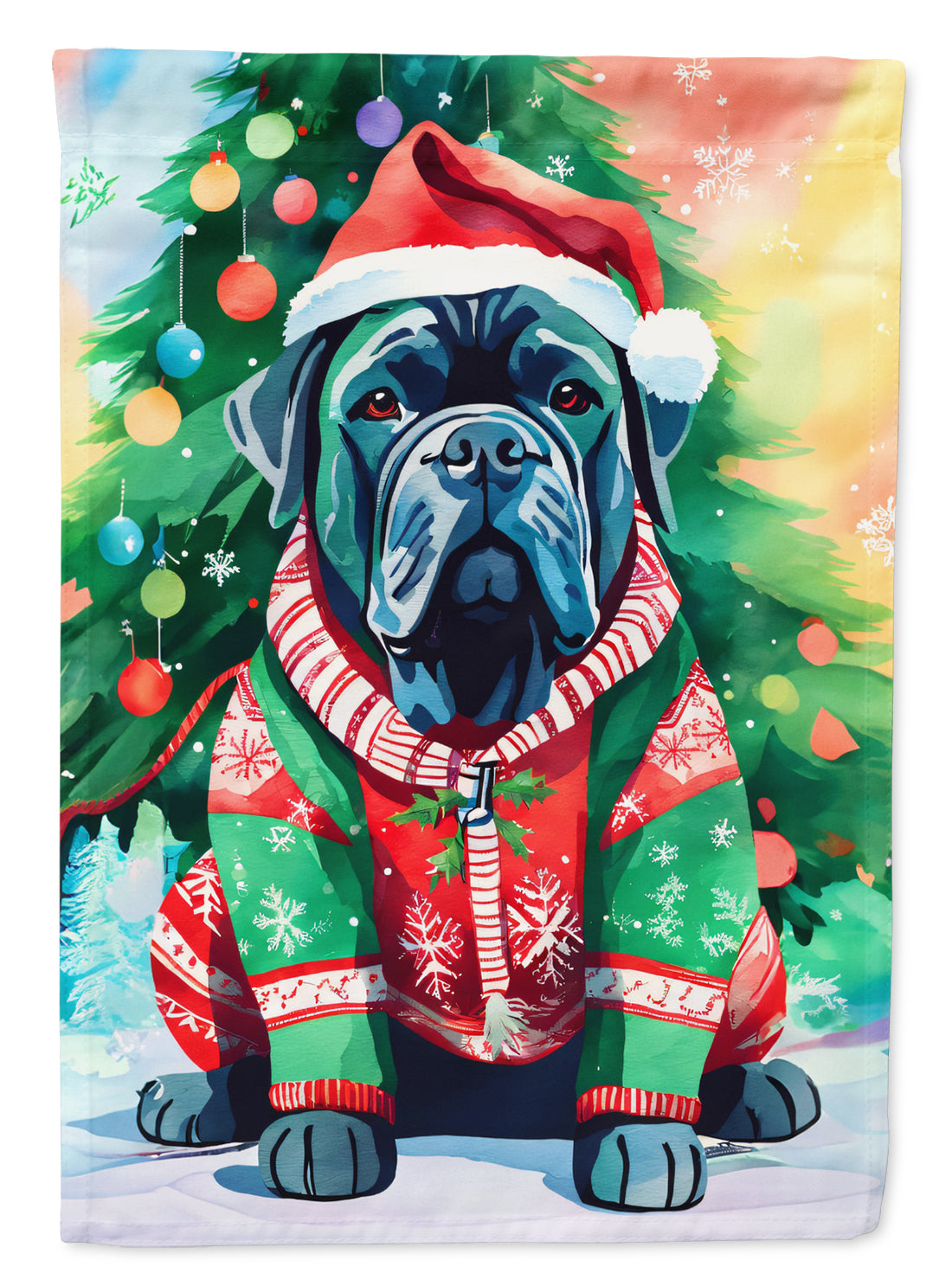 Cane Corso Christmas House Flag 28x40 Porch Sleeve Pole Decorative Outside Yard Banner Artwork Wall Hanging, Polyester