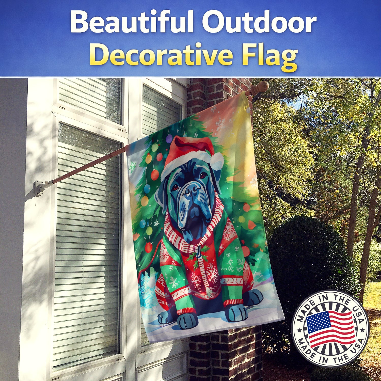 Cane Corso Christmas House Flag 28x40 Porch Sleeve Pole Decorative Outside Yard Banner Artwork Wall Hanging, Polyester