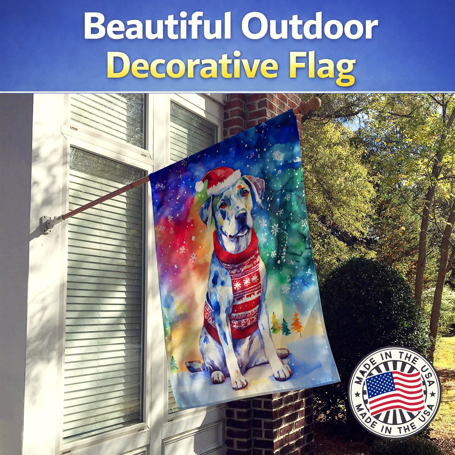 Catahoula Christmas House Flag 28x40 Porch Sleeve Pole Decorative Outside Yard Banner Artwork Wall Hanging, Polyester