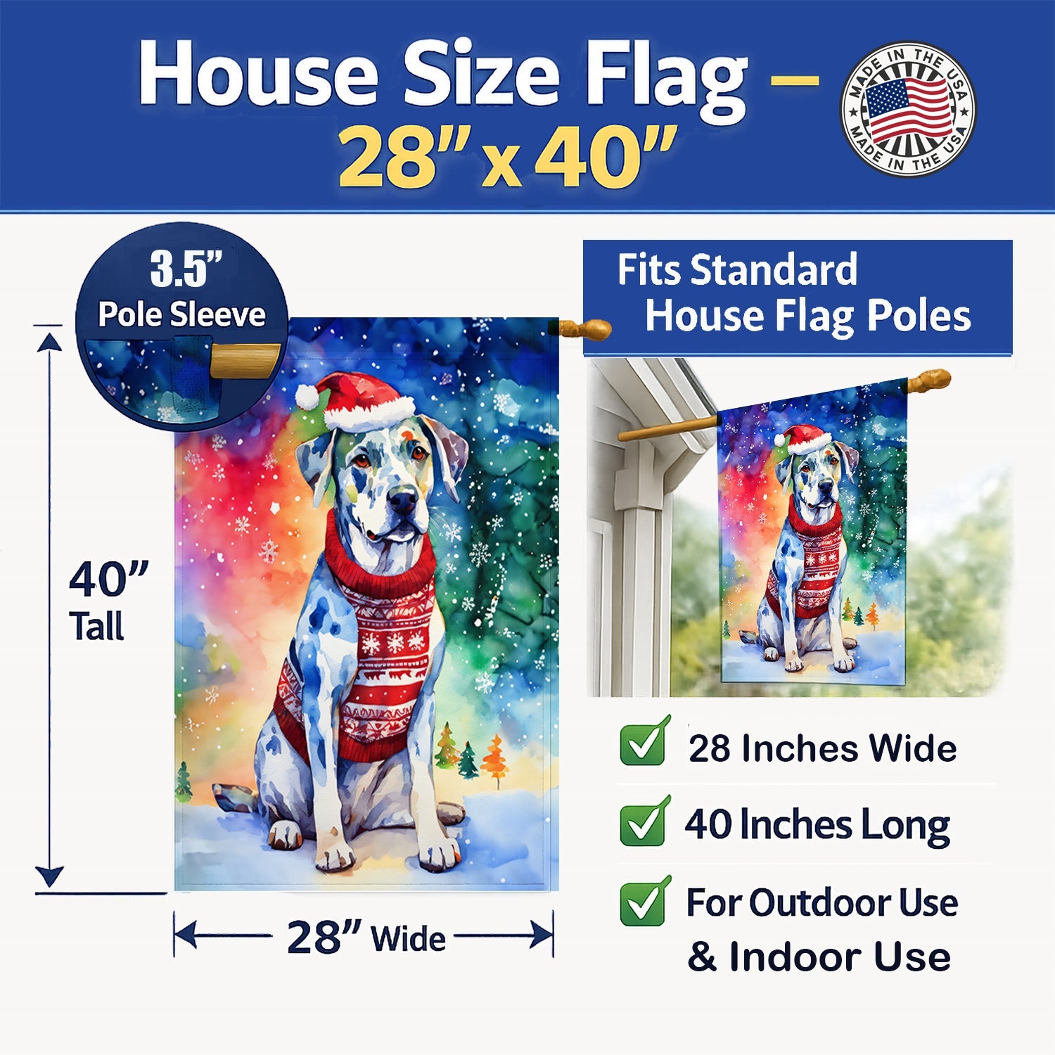 Catahoula Christmas House Flag 28x40 Porch Sleeve Pole Decorative Outside Yard Banner Artwork Wall Hanging, Polyester