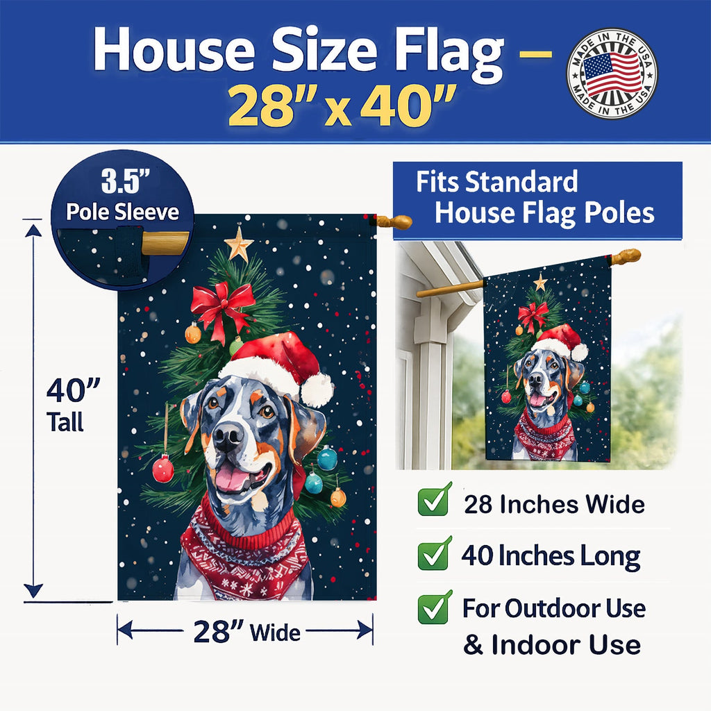 Catahoula Christmas House Flag 28x40 Porch Sleeve Pole Decorative Outside Yard Banner Artwork Wall Hanging, Polyester