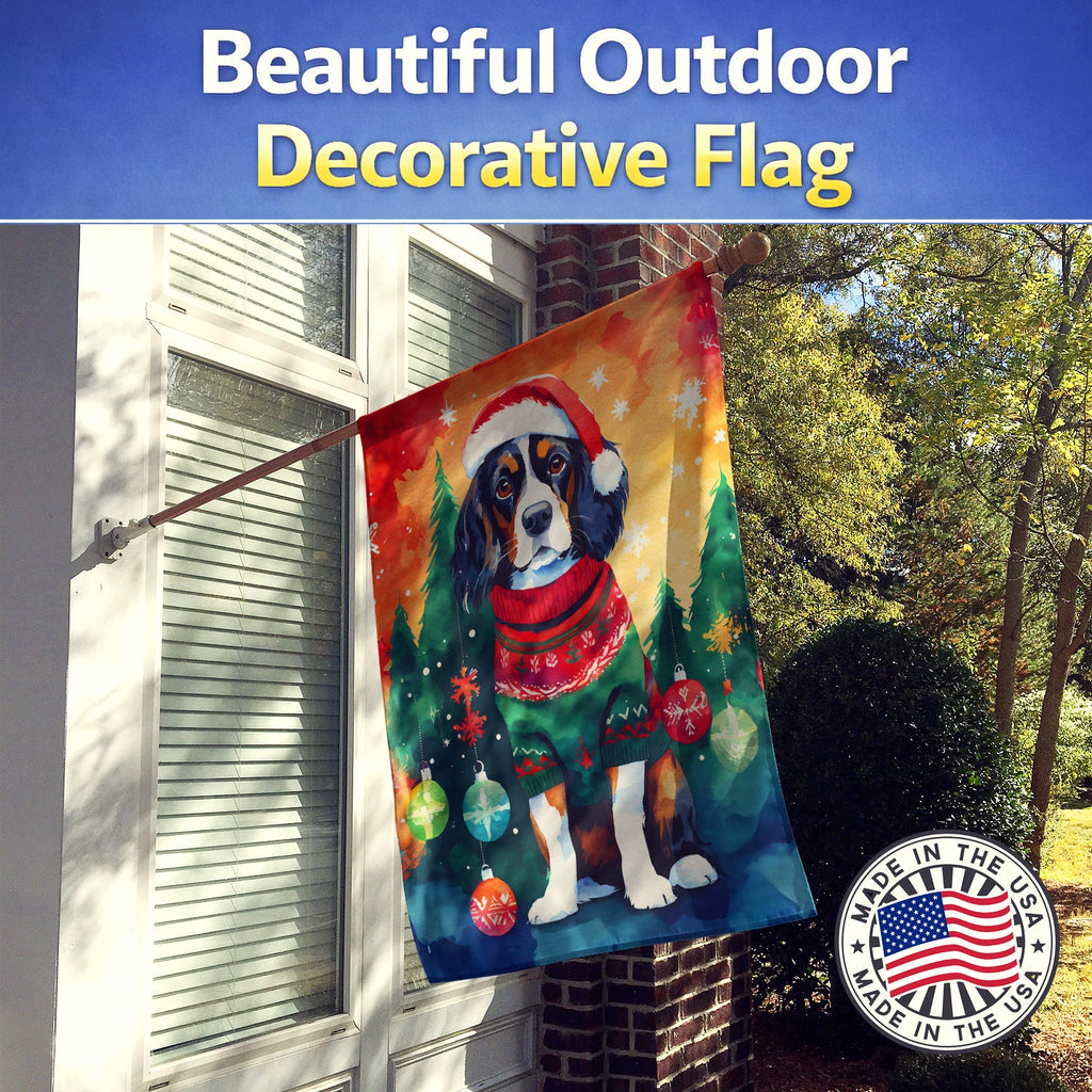 Cavalier Spaniel Christmas House Flag 28x40 Porch Sleeve Pole Decorative Outside Yard Banner Artwork Wall Hanging, Polyester